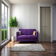 Fototapeta premium living room interior with purple sofa blank wall photo frame mock up
