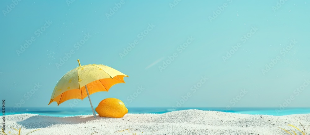 Leinwandbilder tropical beach concept made of lemon and sun umbrella. creative minimal summer idea. copy space imag