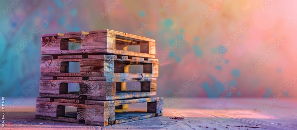 Poster Sets of wooden pallets stacked vertically pastel background. with copy space image. Place for adding text or design