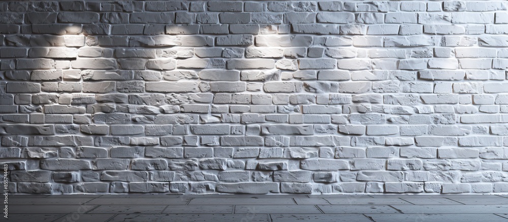 Fototapete White background of white brick stone wall in perspective view with the light effect. with copy space image. Place for adding text or design