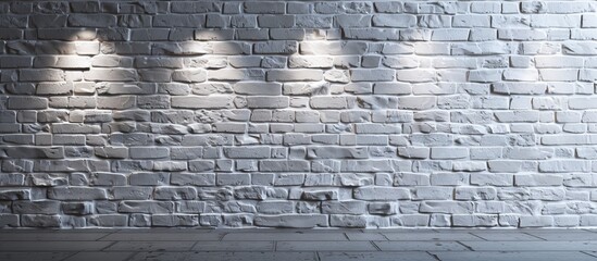 White background of white brick stone wall in perspective view with the light effect. with copy space image. Place for adding text or design