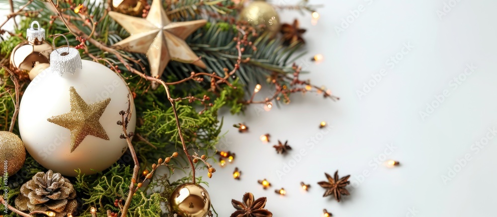 Poster christmas decoration using natural dried moss.holiday season. concept of no waste. with copy space i
