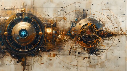 Fototapeta premium Grungy metal gears on a textured background evoke a vintage astronomical clock face