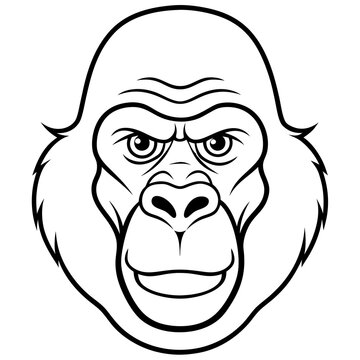 recommend clip art: Gorilla head vector line art and linocut illustration