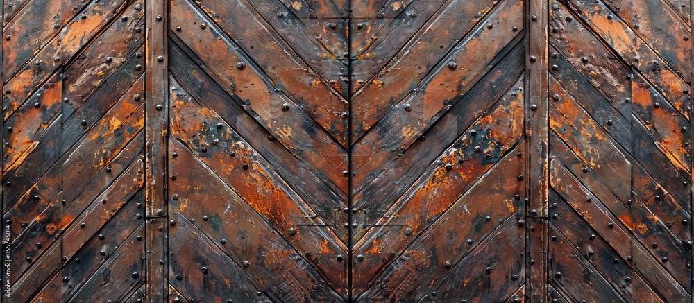 Poster Antique wooden house door wall zigzag pattern . with copy space image. Place for adding text or design