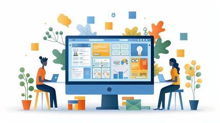 Productive Workflow Organization - Concept illustrations. Collection of scenes with people organizing and improving their workflow and workplace