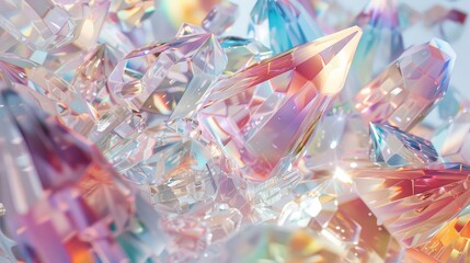 Radiant rainbow sheen enhances the allure of a vibrant crystal cluster in digital art