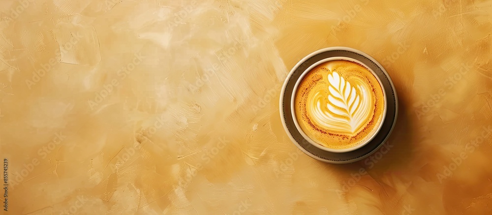 Poster coffee cup latte art. copy space image. place for adding text or design