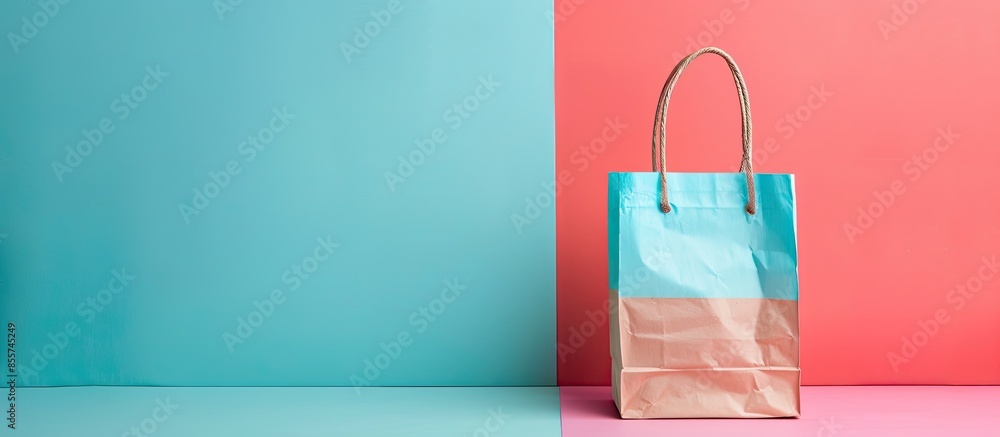 Aufkleber Paper packet isolated on a pastel background Bag  Empty. with copy space image. Place for adding text or design