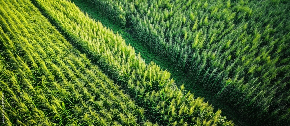 Leinwandbilder aerial view of sugarcane plants growing at field. with copy space image. place for adding text or de