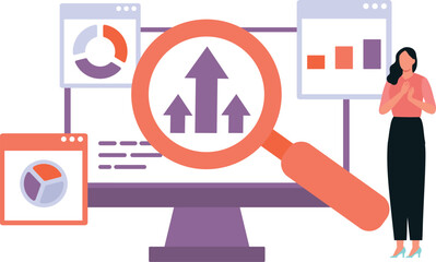 A girl is showing the different pie charts.