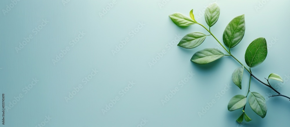 Aufkleber Branch of green leafs Isolated on pastel background. with copy space image. Place for adding text or design