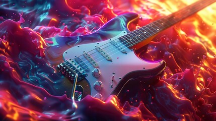 Naklejka premium Electric Guitar in Liquid Neon Fantasy Realm