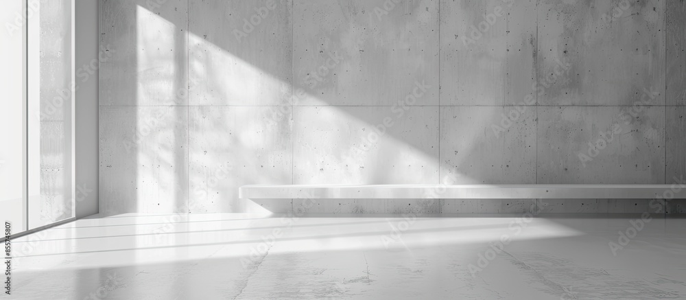 Poster abstract white empty interior with concrete wall and floor. with copy space image. place for adding 