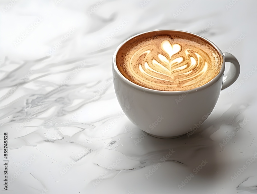 Poster exquisitely crafted latte with intricate in a minimalist setting