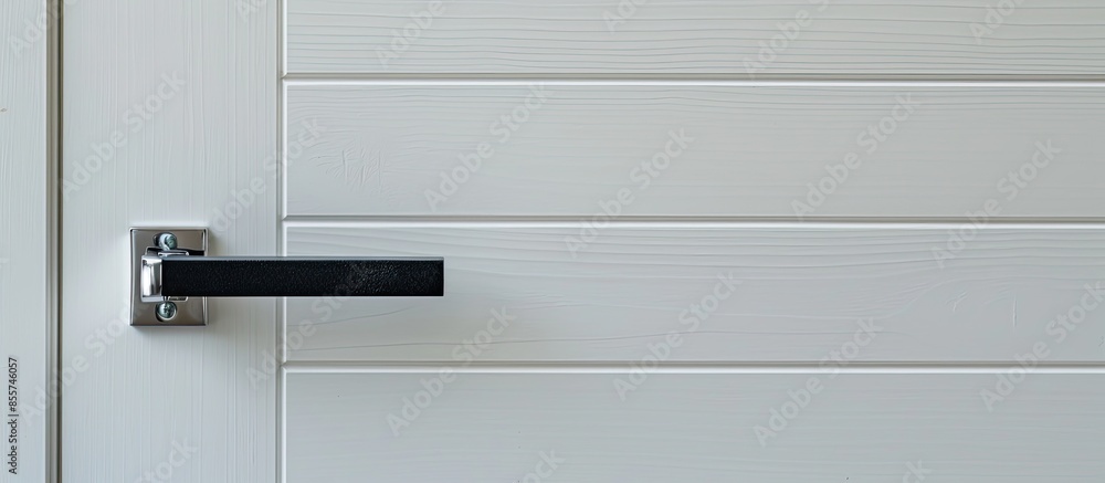 Poster recessed door handle on white wooden sliding door. with copy space image. Place for adding text or design