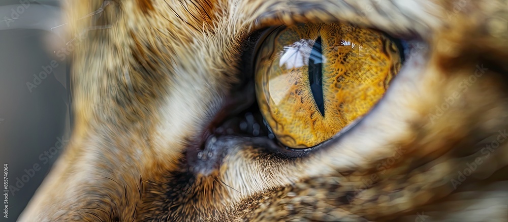 Poster yellow eye of a domestic cat, close-up. with copy space image. place for adding text or design