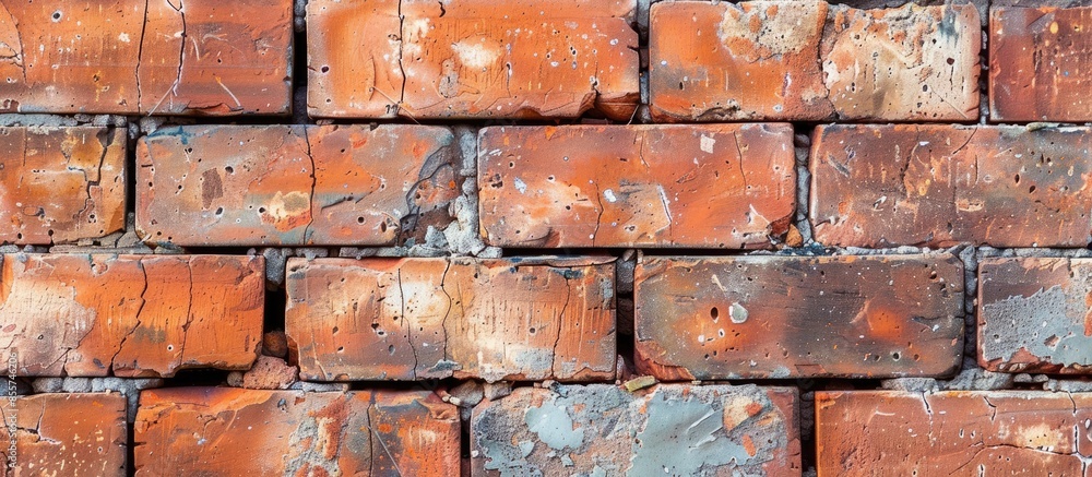 Aufkleber Heap red brick with rustic grunge blank cement space use for background. with copy space image. Place for adding text or design