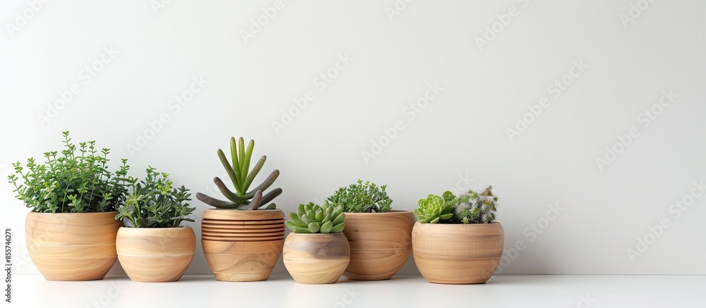 Poster plant pots on white background. with copy space image. Place for adding text or design