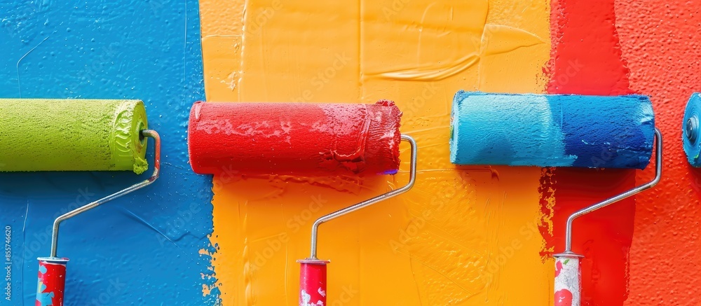 Poster painting the house. paint rollers. with copy space image. place for adding text or design