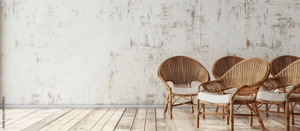 Poster chairs made from teak and wicker rattan. with copy space image. place for adding text or design