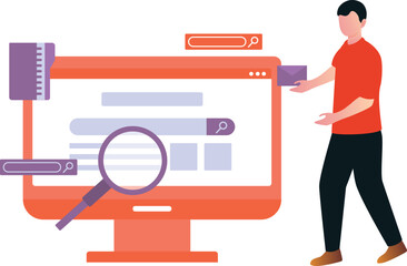 The boy is standing near the monitor.