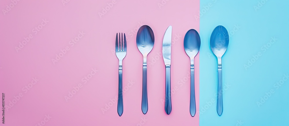 Aufkleber stainless steel cutlery on a isolated on pastel background. with copy space image. place for adding 
