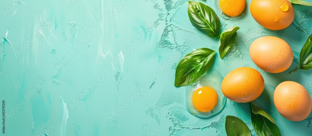 Poster fresh egg fruit isolated on pastel background food. with copy space image. place for adding text or 