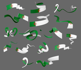 Set Of Different Style Of Algeria Wavy Abstract Ribbon Flags On Gray Background 3d Illustration