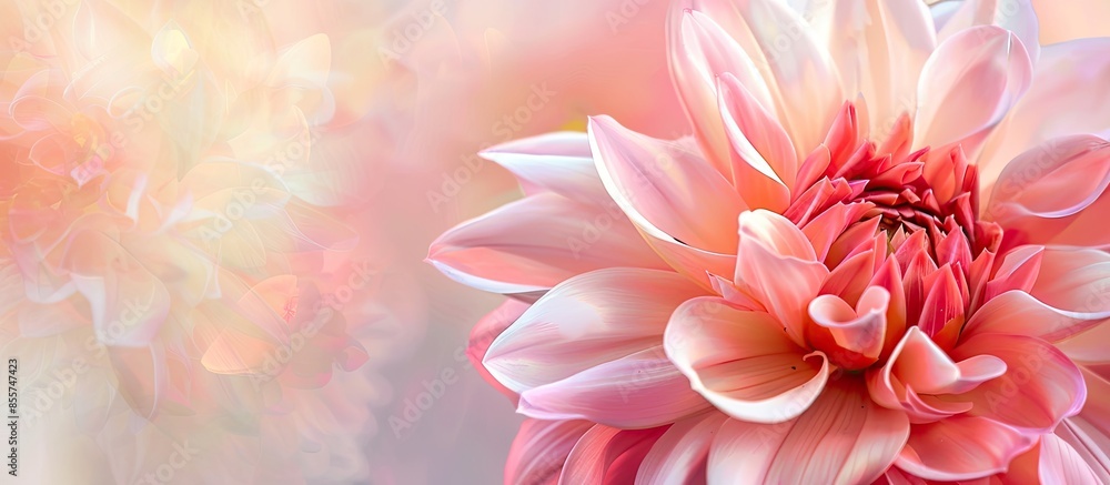 Poster beautiful closeup of a bud dahlia pastel background. with copy space image. place for adding text or