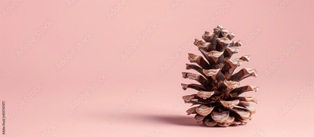 Poster Front view of a pine cone isolated on studio pastel background. with copy space image. Place for adding text or design