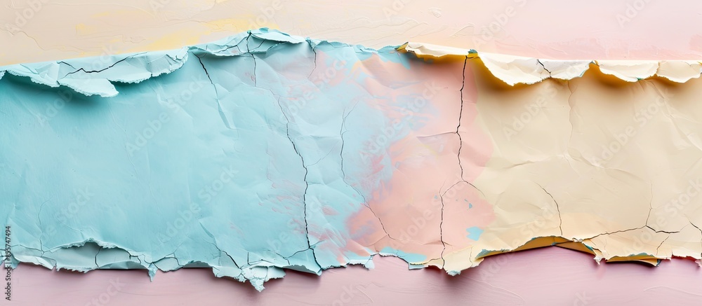 Aufkleber Torn paper borders isolated on pastel background Ripped. with copy space image. Place for adding text or design