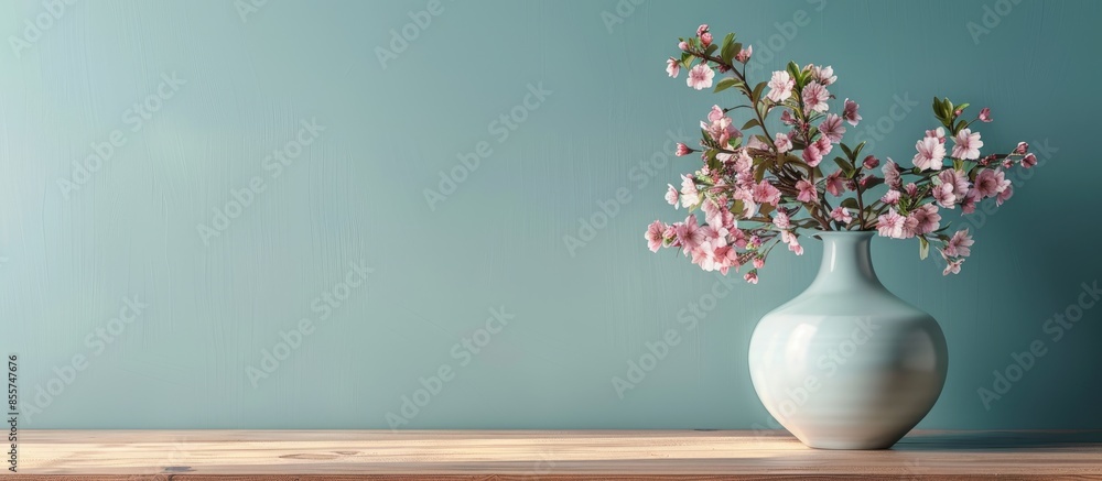 Poster flower vase on the dining table. with copy space image. Place for adding text or design