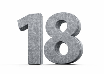 Concrete Number Eighteen 18 Digit Made Of Grey Concrete Stone On White Background 3d Illustration
