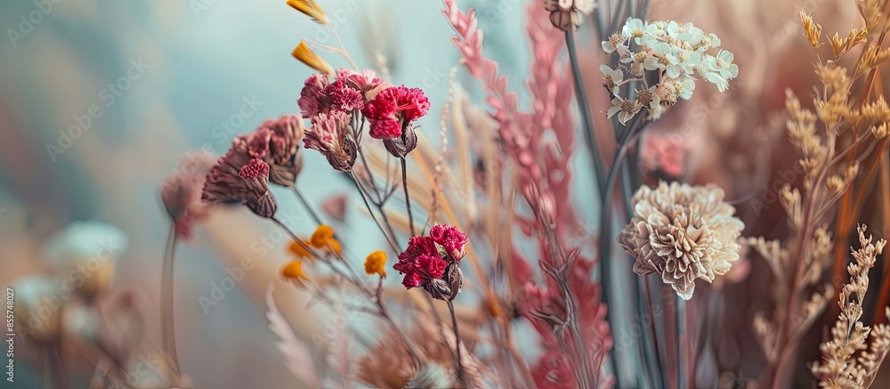 Poster group of dried flower ,vintage and art style,warm light tone. with copy space image. place for addin