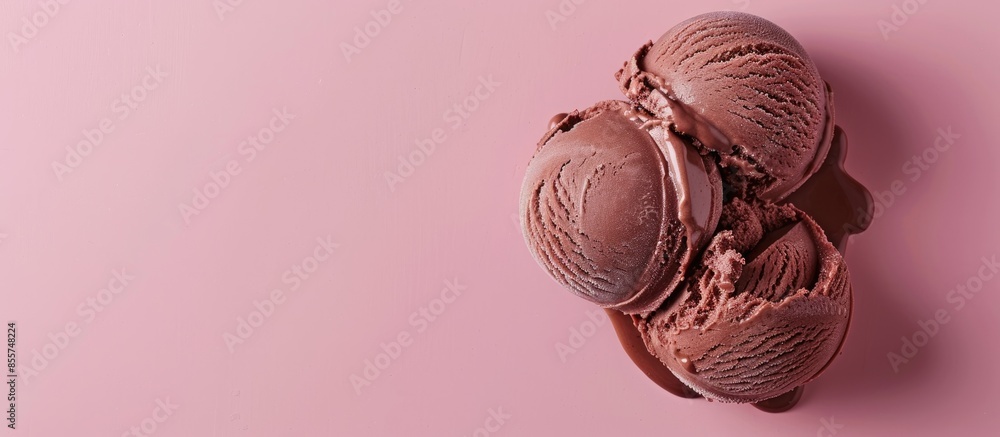 Leinwandbilder classic chocolate ice cream with drops isolated on pastel background. with copy space image. place f