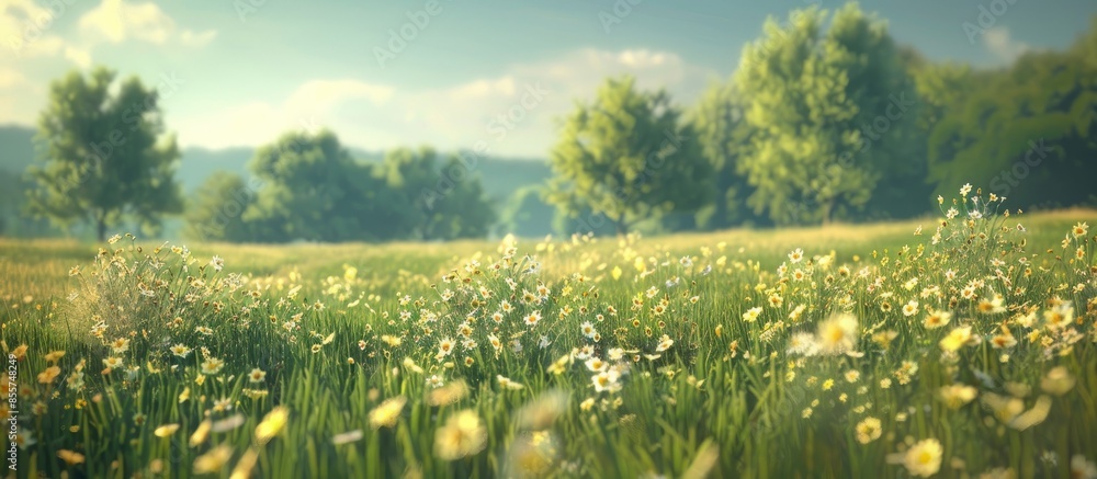 Fototapete summer meadow. with copy space image. place for adding text or design