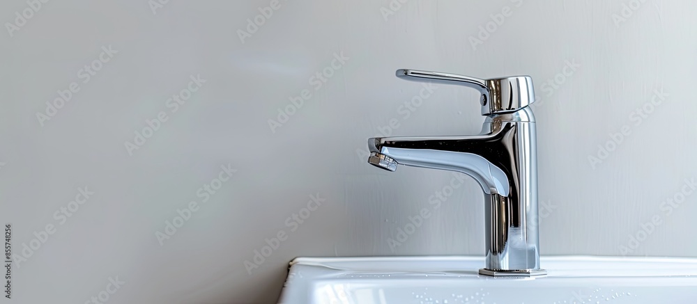 Aufkleber Modern faucet close up on white background. with copy space image. Place for adding text or design