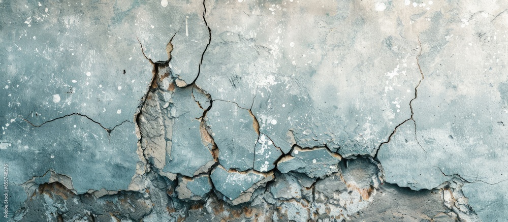 Poster cracked concrete floor cement wall broken at the outside effect with earthquake. with copy space ima