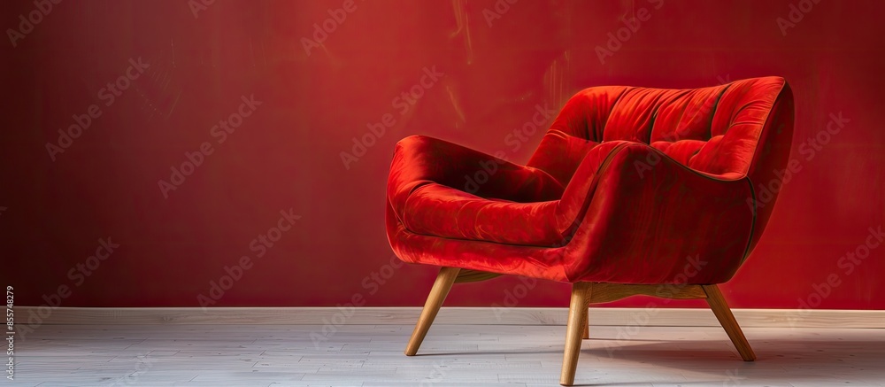 Aufkleber modern graceful red armchair made from soft plastic and wood. side view. with copy space image. plac