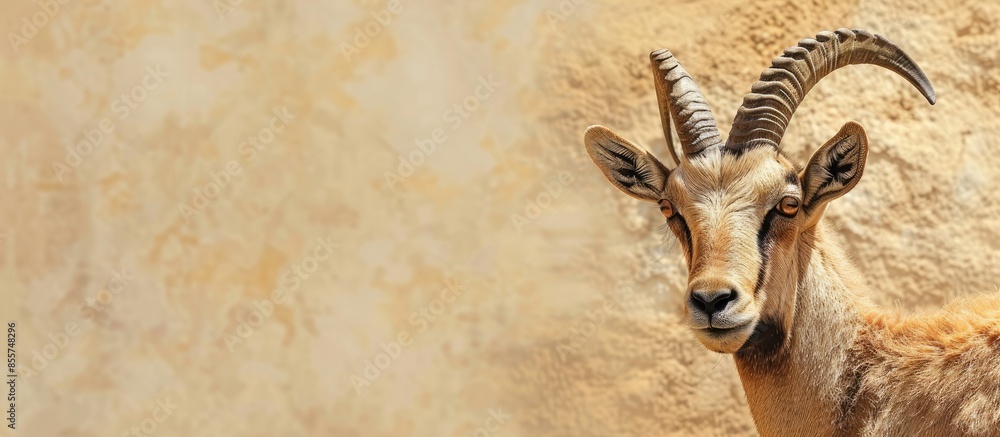 Aufkleber The hidden Ibex (Capra ibex) pastel background . with copy space image. Place for adding text or design