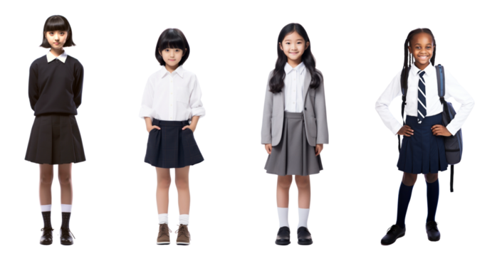 PNG child in school uniform cut out element set