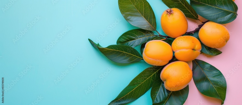 Poster fresh loquat isolated on pastel background. design. with copy space image. place for adding text or 