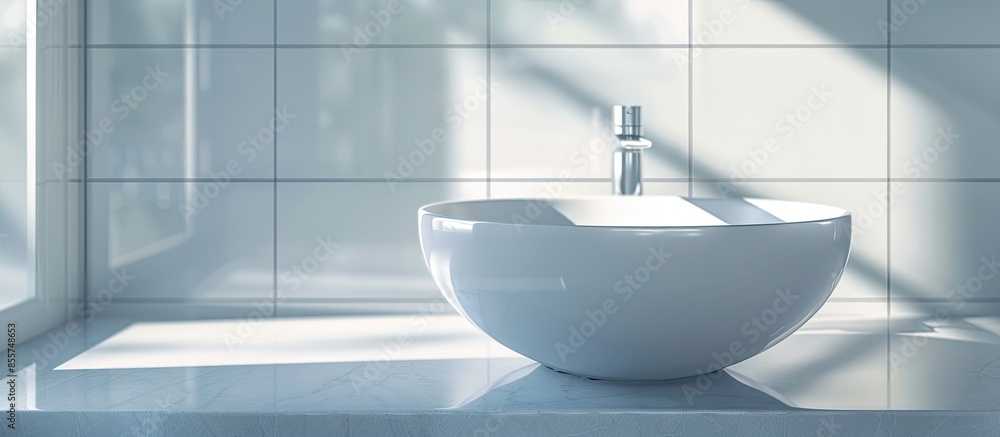 Poster Round white sink in the bathroom close up. with copy space image. Place for adding text or design