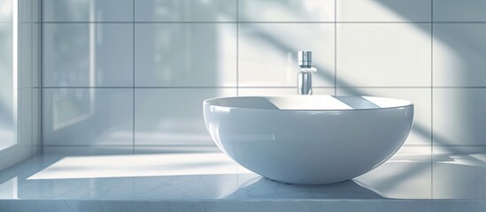 Round white sink in the bathroom close up. with copy space image. Place for adding text or design