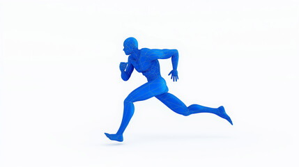 Fototapeta premium 3D rendering of a blue humanoid figure in a running pose against a white background.