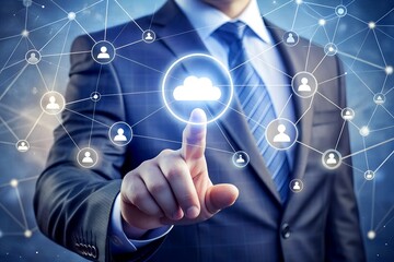 saas software as a service concept with hand press