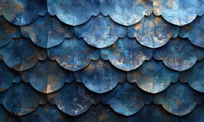 Tiles laid to create a wall with a blue patina. Textured Arabic background formed from polished blocks.