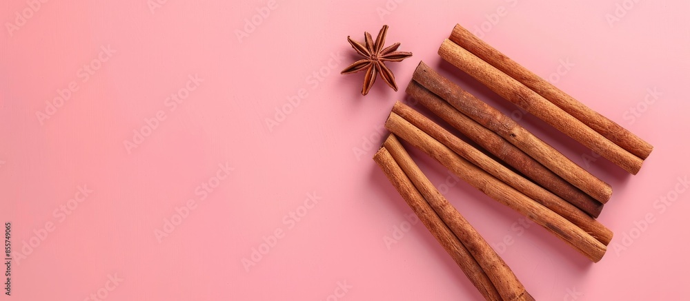 Poster Cinnamon stick isolated pastel background Food  Isolated. with copy space image. Place for adding text or design