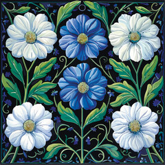 Elegant illustrations of blue and white flowers on a dark background, perfect for spring and summer themes. Ideal for Easter, Mother's Day, and other seasonal celebrations. Great for art, decor, and c